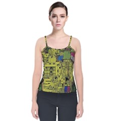 Technology Circuit Board Velvet Spaghetti Strap Top by Sapixe