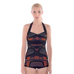 Traditional Northwest Coast Native Art Boyleg Halter Swimsuit  by Sapixe