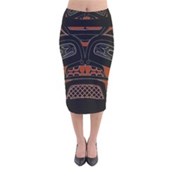 Traditional Northwest Coast Native Art Velvet Midi Pencil Skirt by Sapixe