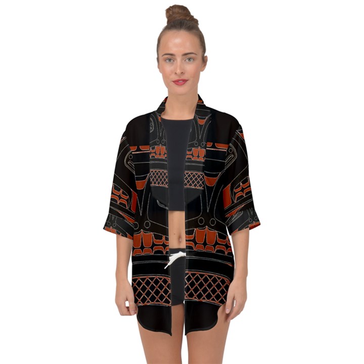 Traditional Northwest Coast Native Art Open Front Chiffon Kimono