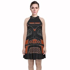 Traditional Northwest Coast Native Art Velvet Halter Neckline Dress  by Sapixe