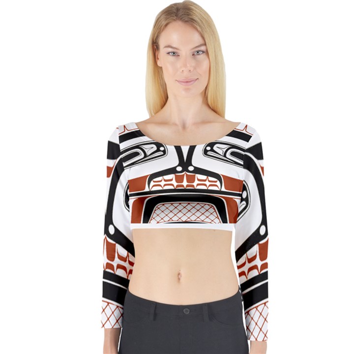 Traditional Northwest Coast Native Art Long Sleeve Crop Top