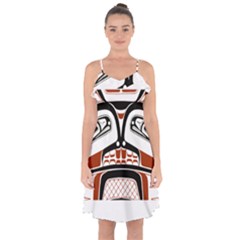 Traditional Northwest Coast Native Art Ruffle Detail Chiffon Dress by Sapixe