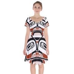 Traditional Northwest Coast Native Art Short Sleeve Bardot Dress by Sapixe