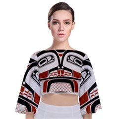 Traditional Northwest Coast Native Art Tie Back Butterfly Sleeve Chiffon Top by Sapixe