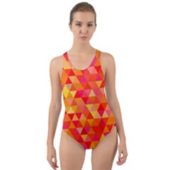 Triangle Tile Mosaic Pattern Cut-out Back One Piece Swimsuit