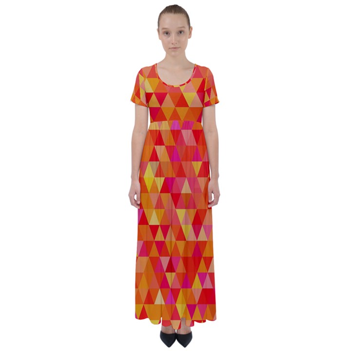 Triangle Tile Mosaic Pattern High Waist Short Sleeve Maxi Dress