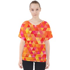 Triangle Tile Mosaic Pattern V-neck Dolman Drape Top