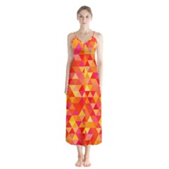 Triangle Tile Mosaic Pattern Button Up Chiffon Maxi Dress by Sapixe