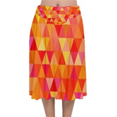 Triangle Tile Mosaic Pattern Velvet Flared Midi Skirt