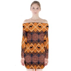 Traditiona  Patterns And African Patterns Long Sleeve Off Shoulder Dress