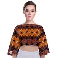 Traditiona  Patterns And African Patterns Tie Back Butterfly Sleeve Chiffon Top