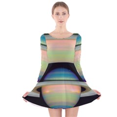 True Color Variety Of The Planet Saturn Long Sleeve Velvet Skater Dress by Sapixe