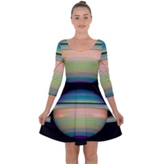 True Color Variety Of The Planet Saturn Quarter Sleeve Skater Dress by Sapixe