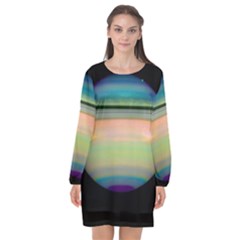 True Color Variety Of The Planet Saturn Long Sleeve Chiffon Shift Dress  by Sapixe