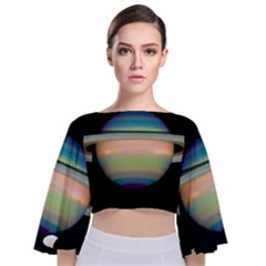 True Color Variety Of The Planet Saturn Tie Back Butterfly Sleeve Chiffon Top by Sapixe