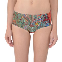 Traditional Korean Painted Paterns Mid-waist Bikini Bottoms by Sapixe