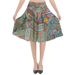 Traditional Korean Painted Paterns Flared Midi Skirt