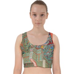 Traditional Korean Painted Paterns Velvet Racer Back Crop Top