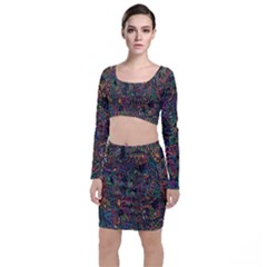 Trees Internet Multicolor Psychedelic Reddit Detailed Colors Long Sleeve Crop Top & Bodycon Skirt Set by Sapixe