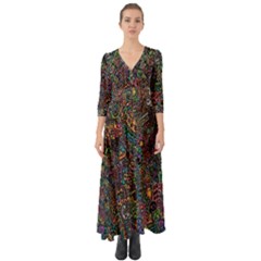 Trees Internet Multicolor Psychedelic Reddit Detailed Colors Button Up Boho Maxi Dress by Sapixe