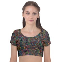 Trees Internet Multicolor Psychedelic Reddit Detailed Colors Velvet Short Sleeve Crop Top  by Sapixe