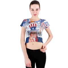 United States Of America Celebration Of Independence Day Uncle Sam Crew Neck Crop Top by Sapixe