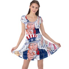 United States Of America Celebration Of Independence Day Uncle Sam Cap Sleeve Dress by Sapixe