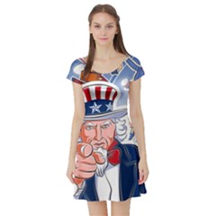 United States Of America Celebration Of Independence Day Uncle Sam Short Sleeve Skater Dress by Sapixe