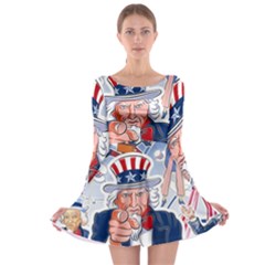 United States Of America Celebration Of Independence Day Uncle Sam Long Sleeve Skater Dress by Sapixe