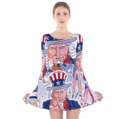 United States Of America Celebration Of Independence Day Uncle Sam Long Sleeve Velvet Skater Dress by Sapixe