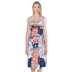 United States Of America Celebration Of Independence Day Uncle Sam Midi Sleeveless Dress by Sapixe