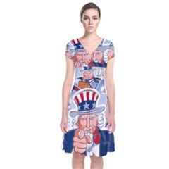 United States Of America Celebration Of Independence Day Uncle Sam Short Sleeve Front Wrap Dress by Sapixe