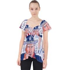 United States Of America Celebration Of Independence Day Uncle Sam Lace Front Dolly Top by Sapixe