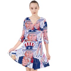 United States Of America Celebration Of Independence Day Uncle Sam Quarter Sleeve Front Wrap Dress by Sapixe