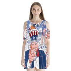 United States Of America Celebration Of Independence Day Uncle Sam Shoulder Cutout Velvet One Piece by Sapixe