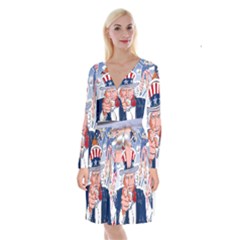 United States Of America Celebration Of Independence Day Uncle Sam Long Sleeve Velvet Front Wrap Dress by Sapixe