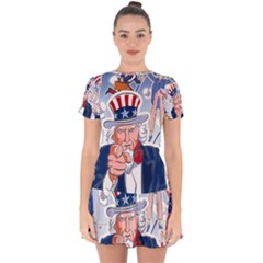 United States Of America Celebration Of Independence Day Uncle Sam Drop Hem Mini Chiffon Dress by Sapixe