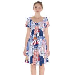 United States Of America Celebration Of Independence Day Uncle Sam Short Sleeve Bardot Dress by Sapixe