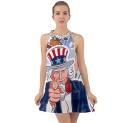 United States Of America Celebration Of Independence Day Uncle Sam Halter Tie Back Chiffon Dress by Sapixe