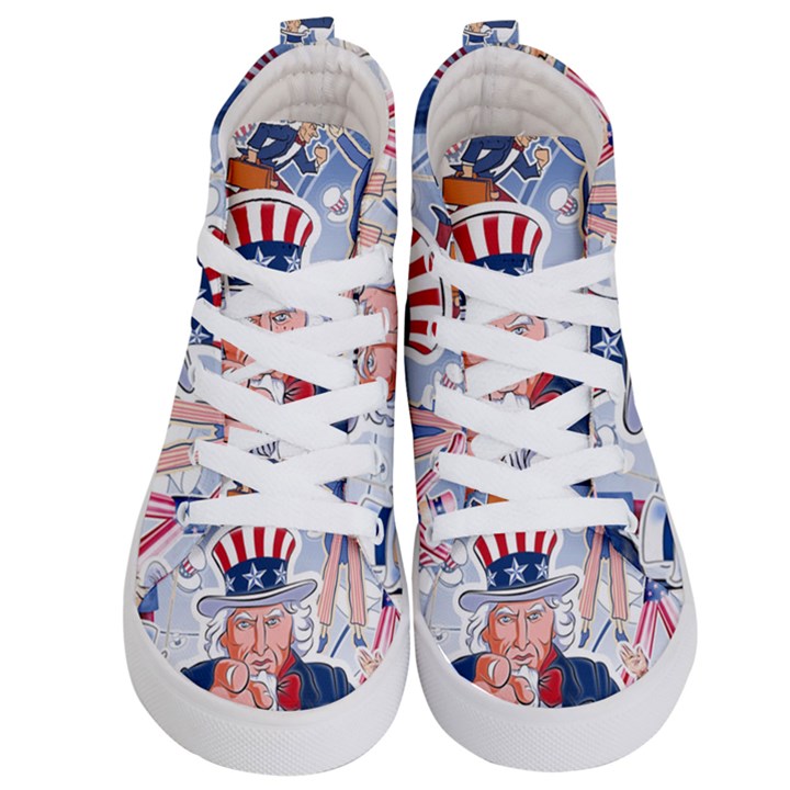 United States Of America Celebration Of Independence Day Uncle Sam Kid s Hi-Top Skate Sneakers