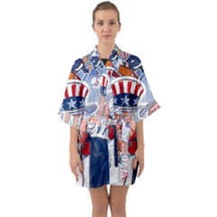 United States Of America Celebration Of Independence Day Uncle Sam Quarter Sleeve Kimono Robe by Sapixe