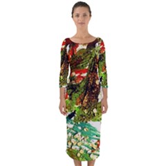 April   Birds Of Paradise Quarter Sleeve Midi Bodycon Dress