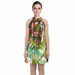 April   Birds Of Paradise Velvet Halter Neckline Dress  by bestdesignintheworld