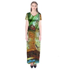 Royal Marine With Stone Lions Short Sleeve Maxi Dress by bestdesignintheworld