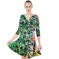 Plant In The Room  Quarter Sleeve Front Wrap Dress