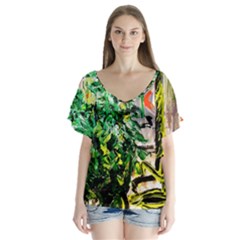 Plant In The Room  V-neck Flutter Sleeve Top by bestdesignintheworld