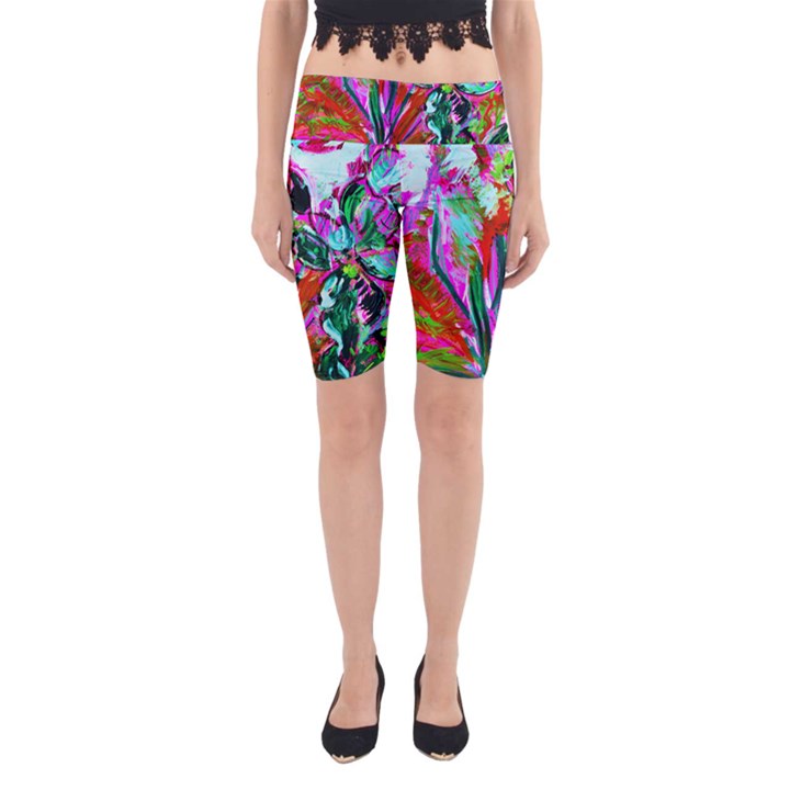 desrt blooming with red cactuses Yoga Cropped Leggings