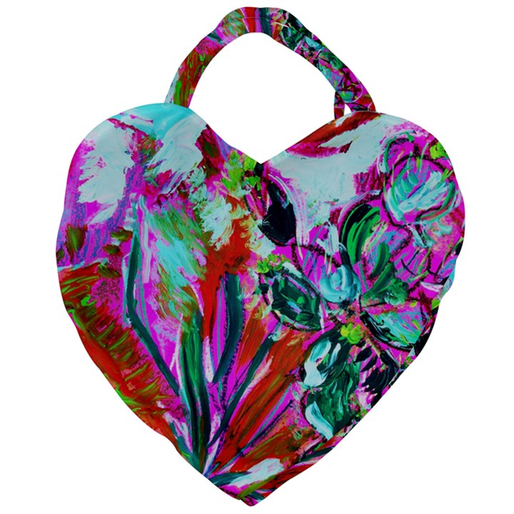 desrt blooming with red cactuses Giant Heart Shaped Tote