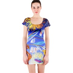 Ceramic Jur And Sunlowers Short Sleeve Bodycon Dress by bestdesignintheworld